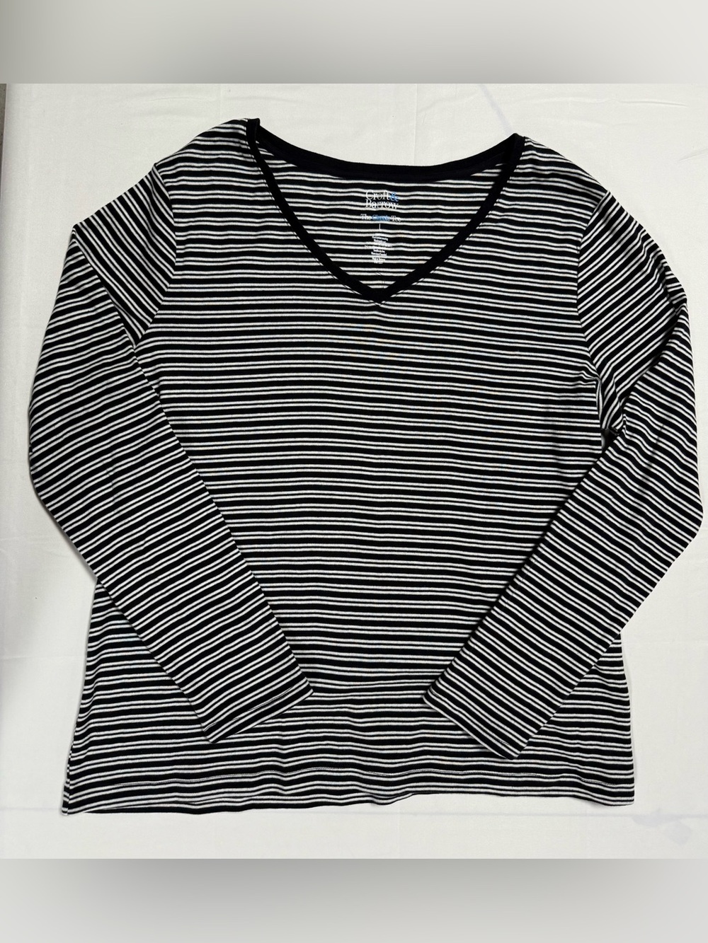 Croft & Barrow Striped V Neck Long Sleeve Top Size Large